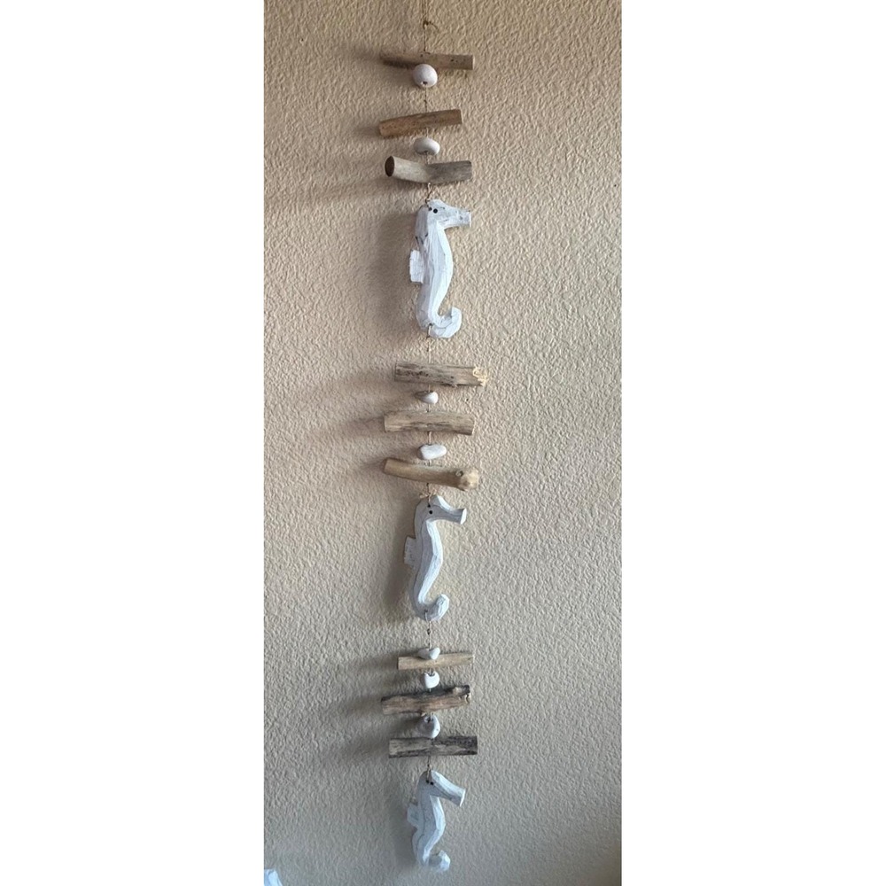 Coastal Driftwood Seahorse Wall Hanging Nautical Wood Garland Beach Decor 43"